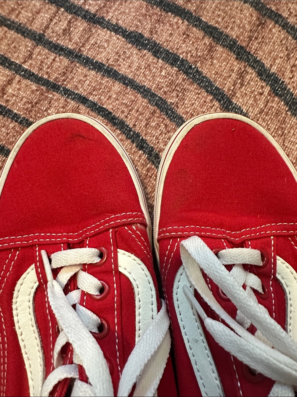 Red Vans Canvas Sneakers with White Stripe - Picture 5 of 6